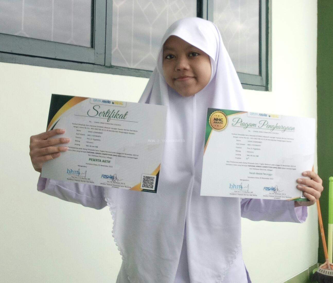Sarah Lesmana, Siswa MAN 2 Yogyakarta  Raih Medali Perunggu Even Perlobaan Sains Nasional Bidang Fisika