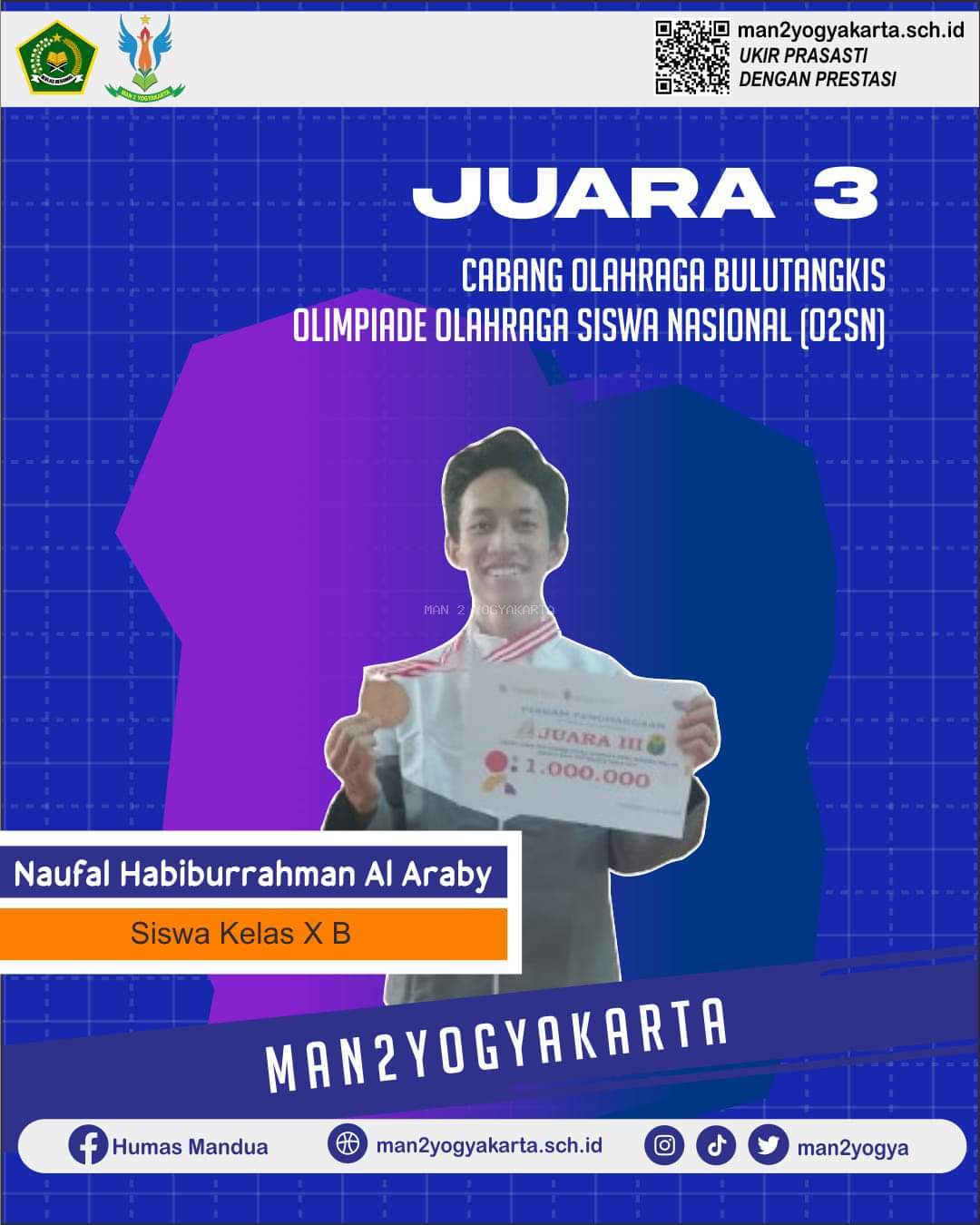 Naufa Habiburrahman Al Araby Juara 3 O2SN Kota Yogyakarta