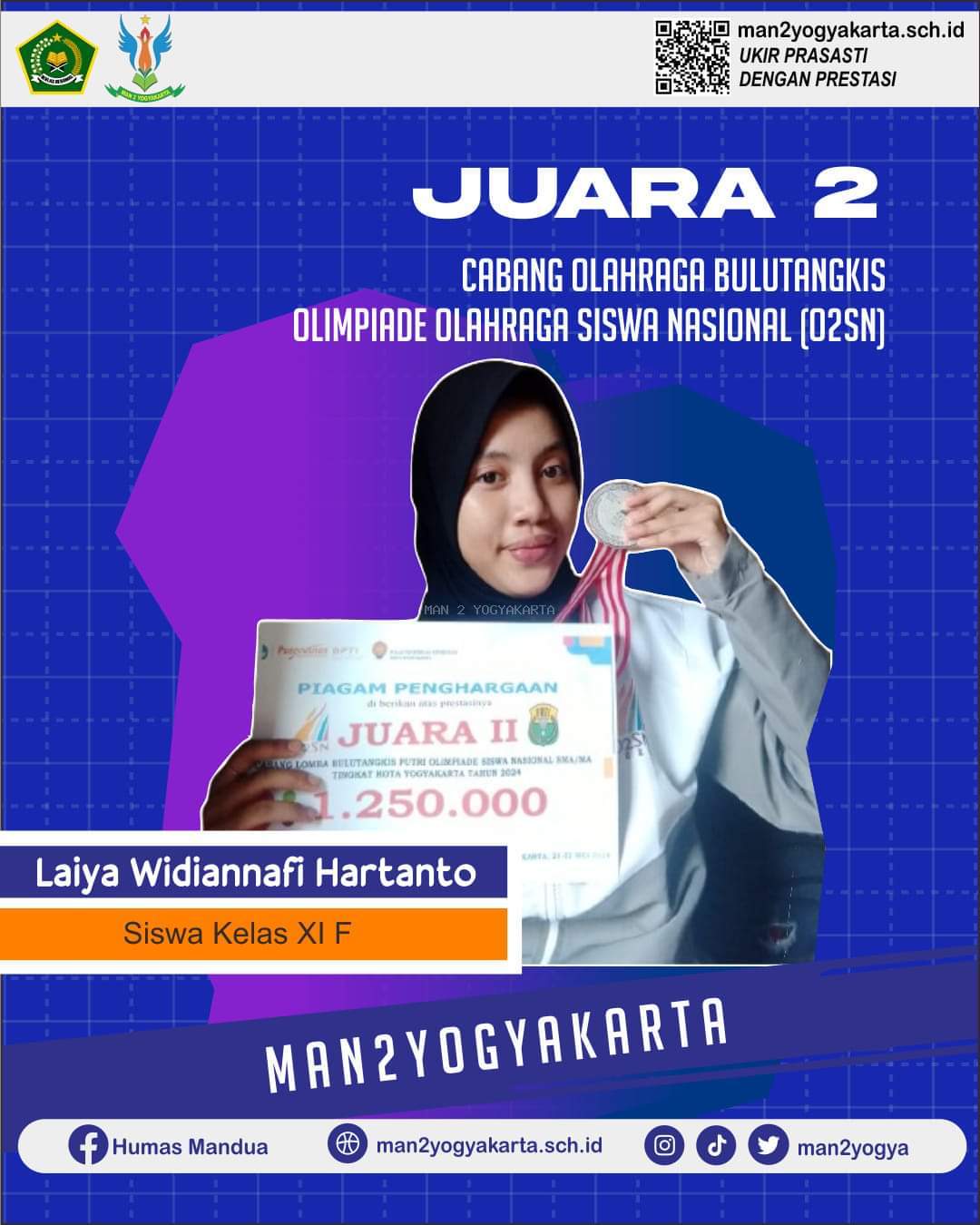 Laiya Widiannafi Hartanto Siswa MAN 2 Yogyakarta Sabet Medali Perak di Ajang O2SN Yogyakarta
