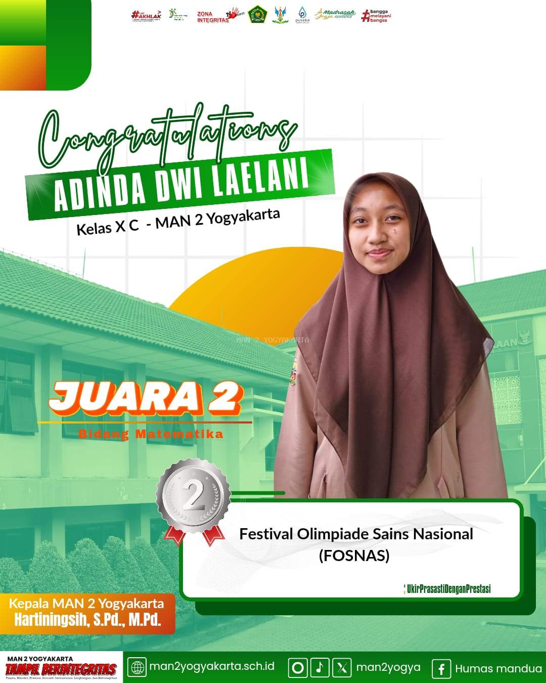 Adinda Dwi Laelani Sumbang Prestasi Gemilang: Juara Nasional di Bidang Sains dan Bahasa