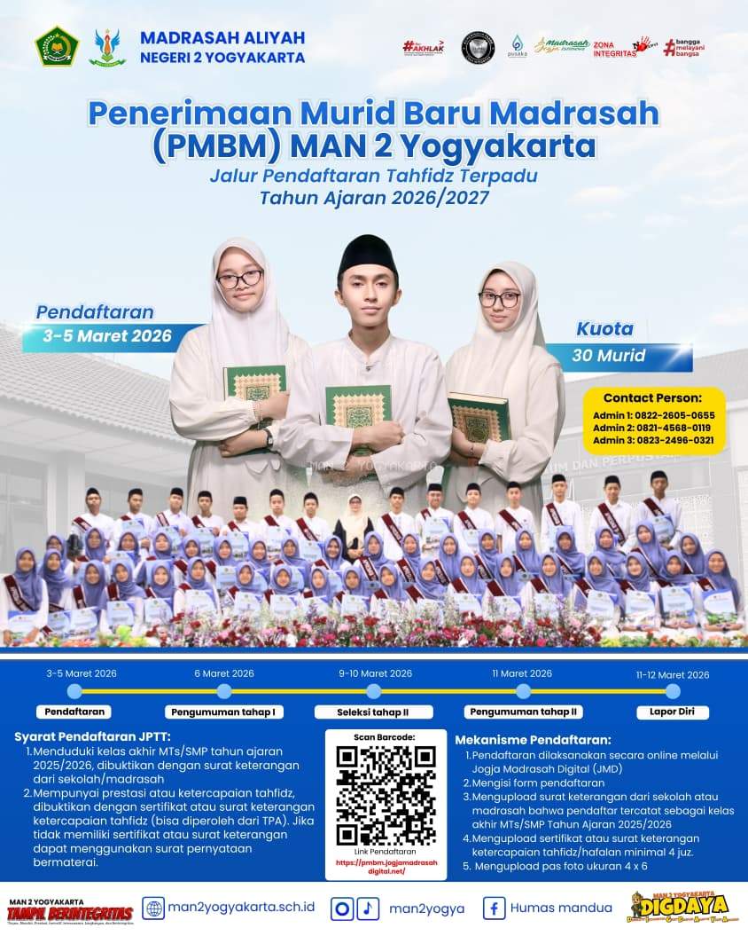 Dicari 30 Murid Penghafal Al Qur’an! Segera Bergegas, Kuota Terbatas! MAN 2 Yogyakarta Buka Seleksi Tahfidz 2026