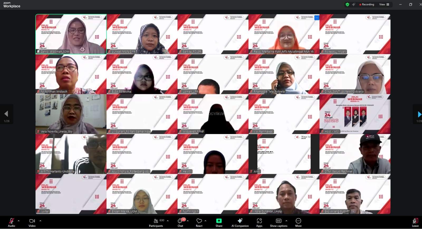 Pranata Laboratorium Pendidikan (PLP) MAN 2 Yogyakarta Ikuti Webinar Nasional Analisis dan Pengendalian Risiko K3 Laboratorium