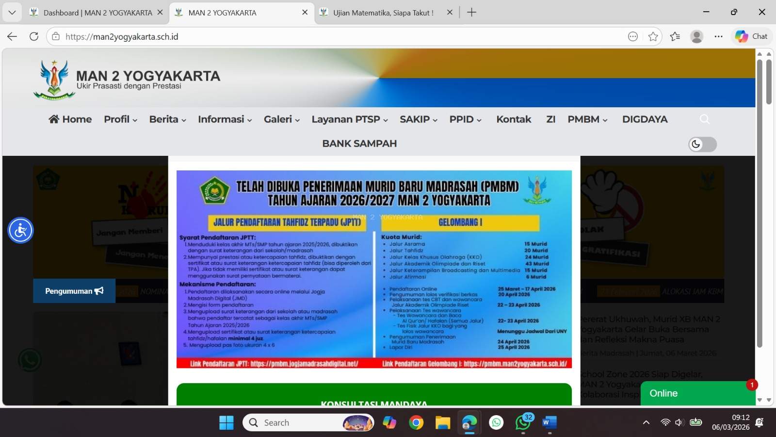 Calon Murid Jalur JPPT Diminta Aktif Pantau Website MAN 2 Yogyakarta hingga Tahap Lapor Diri