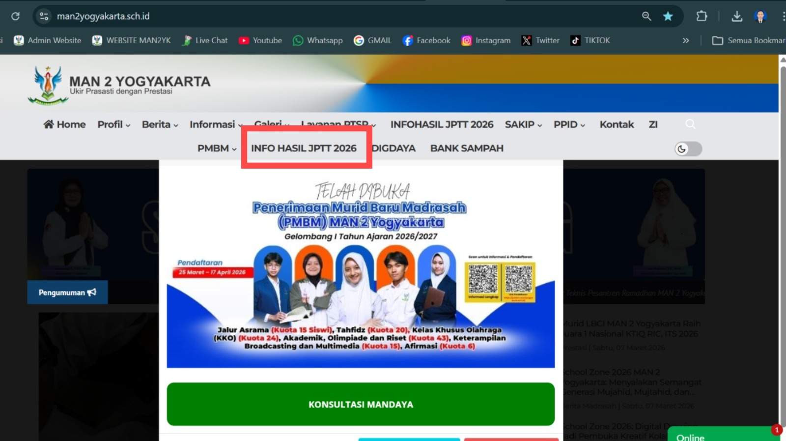 MAN 2 Yogyakarta Umumkan PMBM Jalur Tahfidz Terpadu (JPTT) Tahun Ajaran 2026/2027
