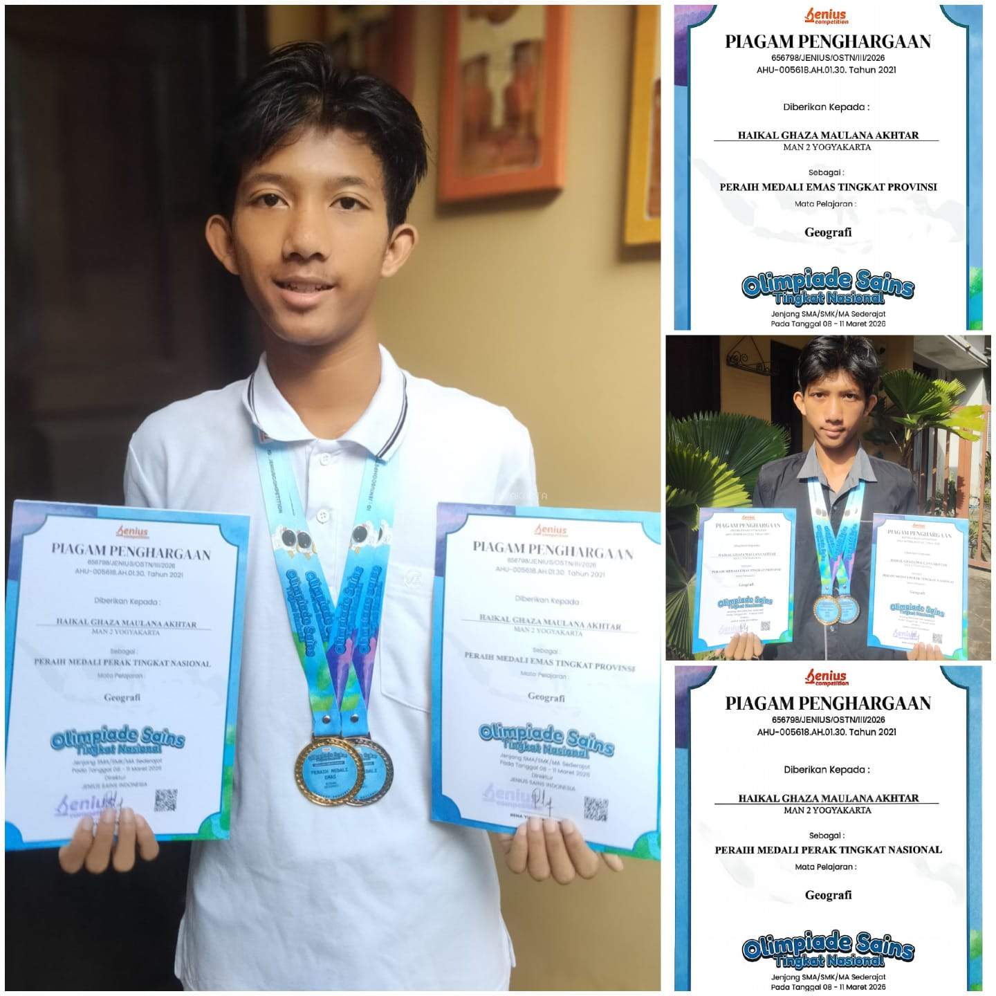 Peserta Didik MAN 2 Yogyakarta Borong Medali Nasional, Haikal Ghaza Ukir Prestasi Gemilang di Olimpiade Geografi