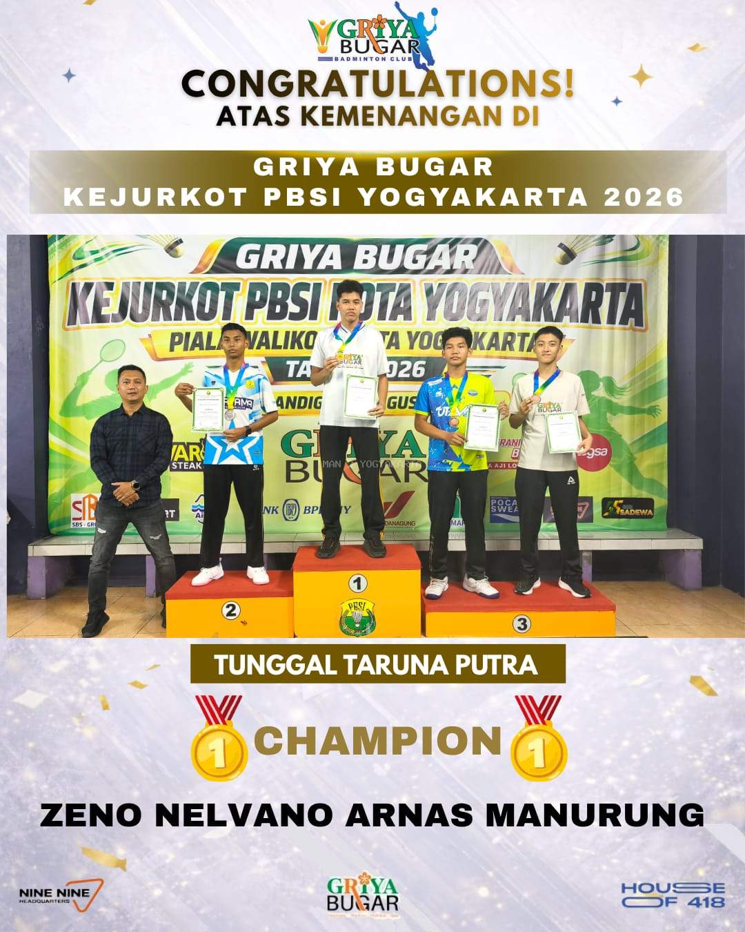 Smash Tajam: Zeno Nelvano Juara 1 Kejurkot PBSI Yogyakarta